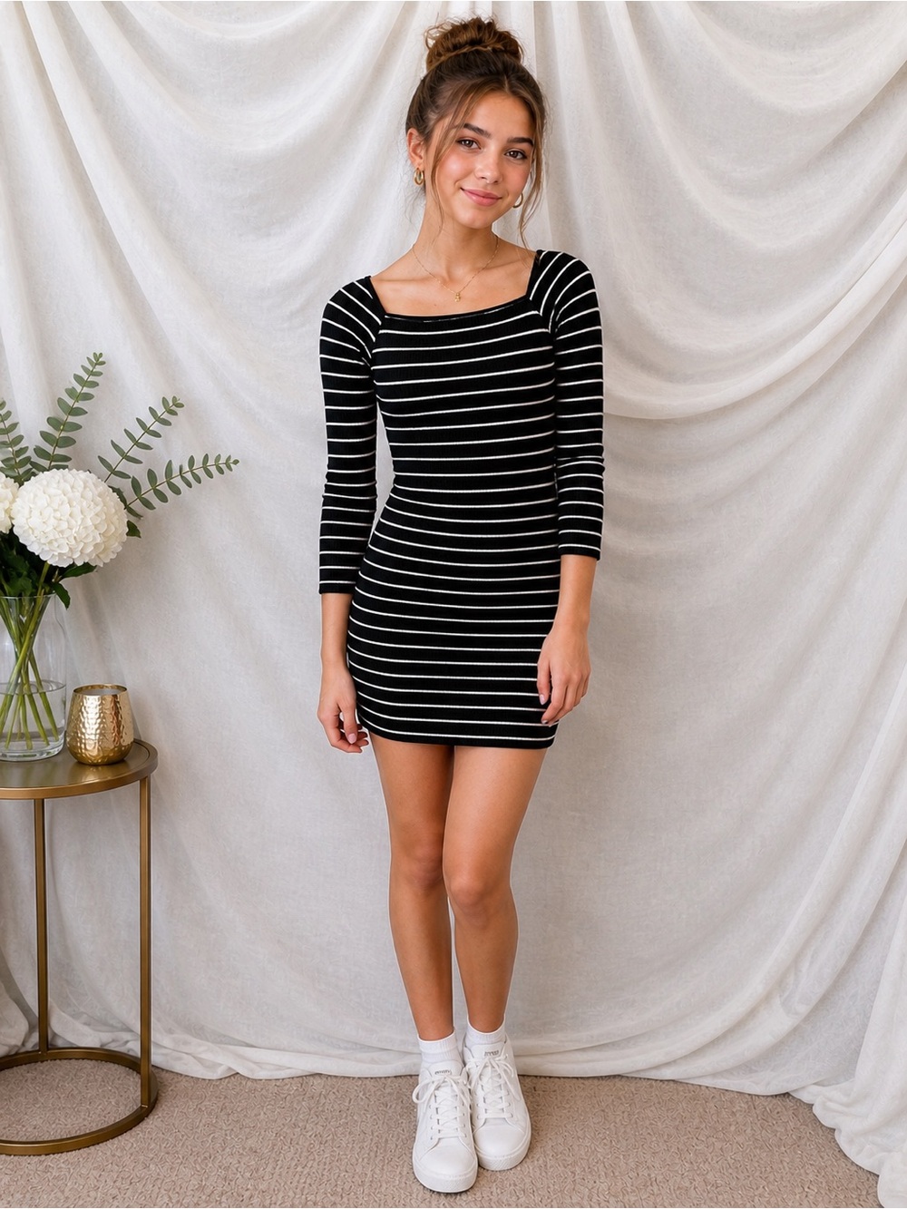 Liz & Sara Striped Long Sleeve Dress